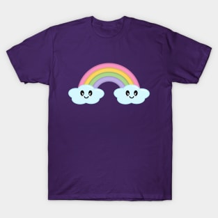 Kawaii Cute Happy Rainbow and Clouds in Purple T-Shirt